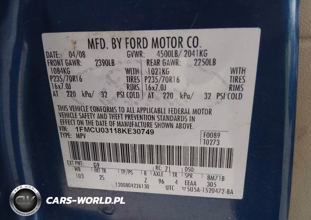 2008 Ford Escape Xlt VIN:1FMCU03118KE30749 - 9