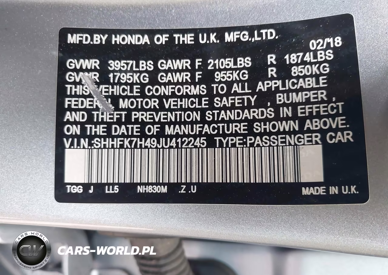2018 Honda Civic Sport VIN:SHHFK7H49JU412245 - 9