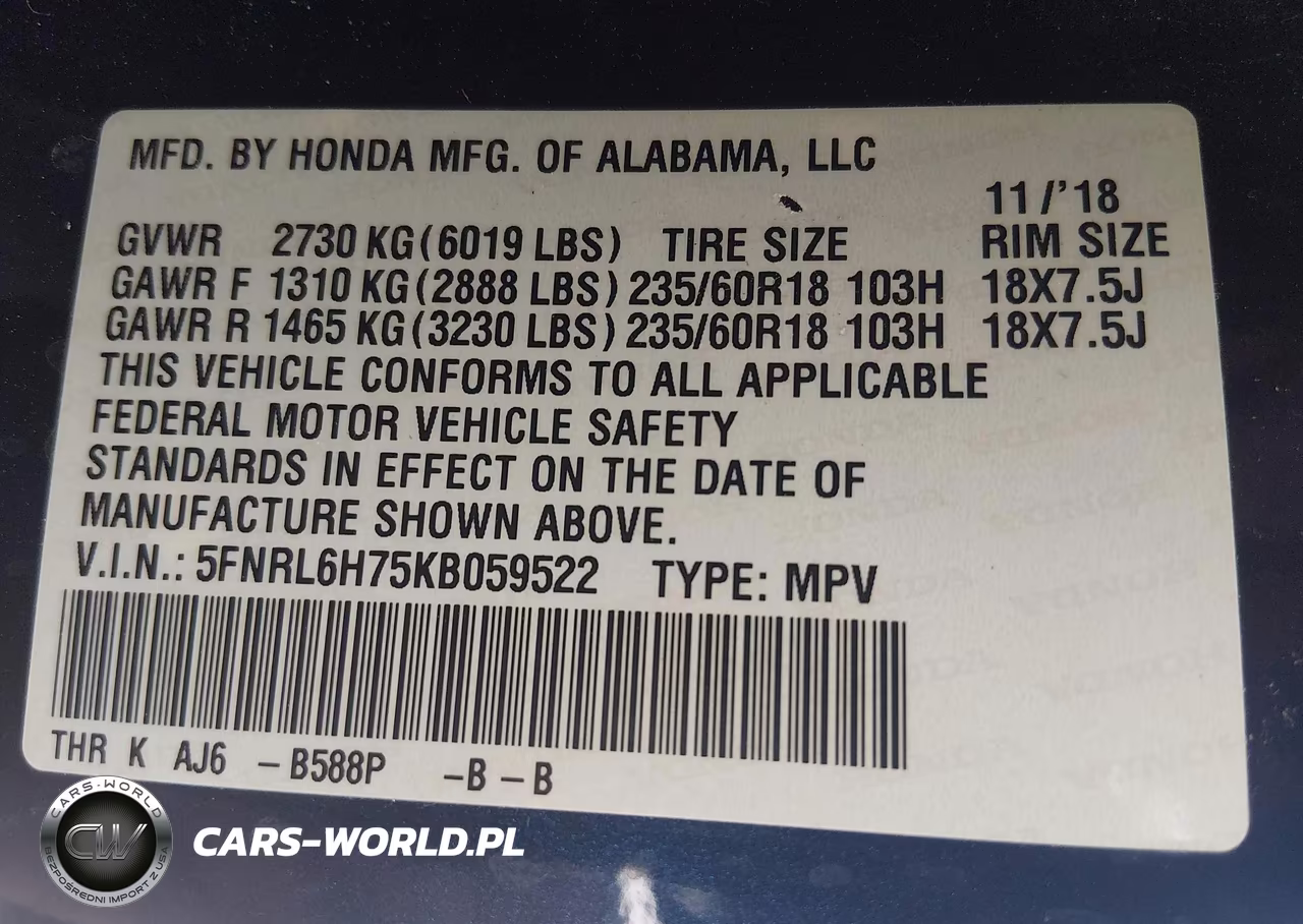2019 Honda Odyssey Ex-L VIN:5FNRL6H75KB059522 - 9