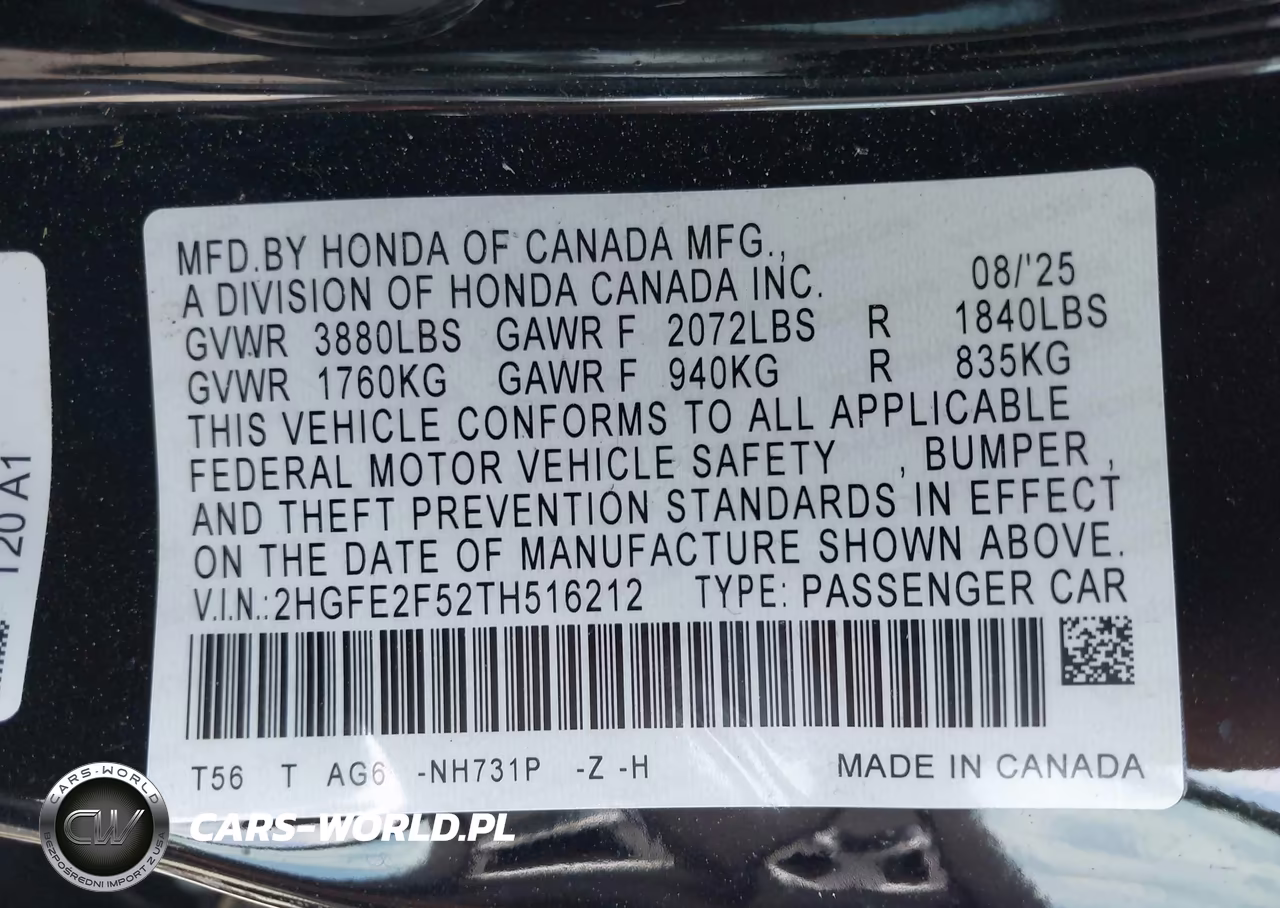 2026 Honda Civic Sport VIN:2HGFE2F52TH516212 - 9