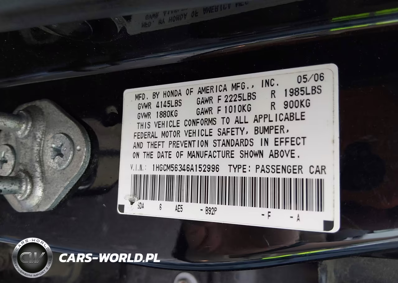 2006 Honda Accord 2.4 Se VIN:1HGCM56346A152996 - 9