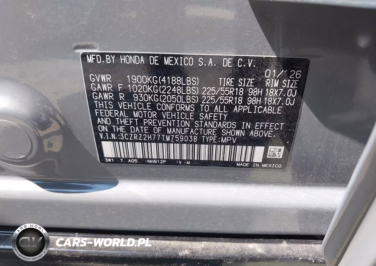 2026 Honda Hr-V Awd Ex-L VIN:3CZRZ2H77TM759038 - 9