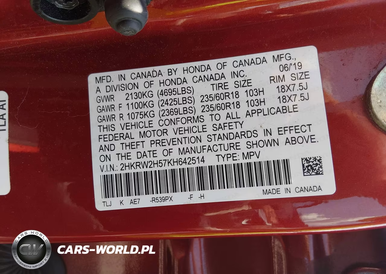 2019 Honda Cr-V Ex VIN:2HKRW2H57KH642514 - 9