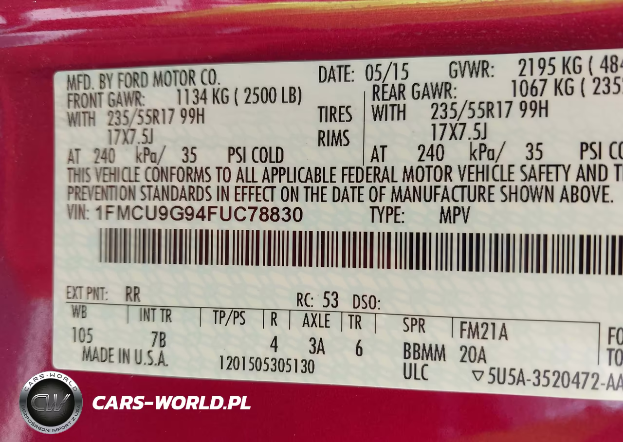 2015 Ford Escape Se VIN:1FMCU9G94FUC78830 - 9