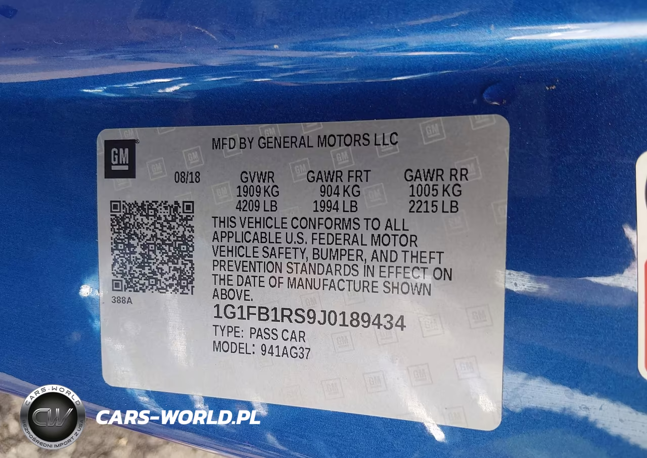2018 Chevrolet Camaro 1Lt VIN:1G1FB1RS9J0189434 - 9