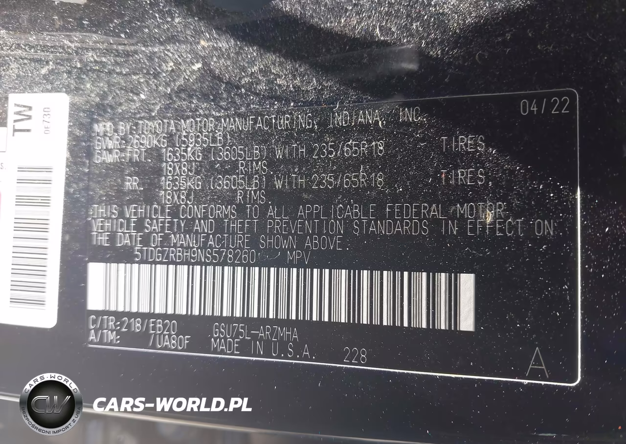 2022 Toyota Highlander Xle VIN:5TDGZRBH9NS578260 - 9