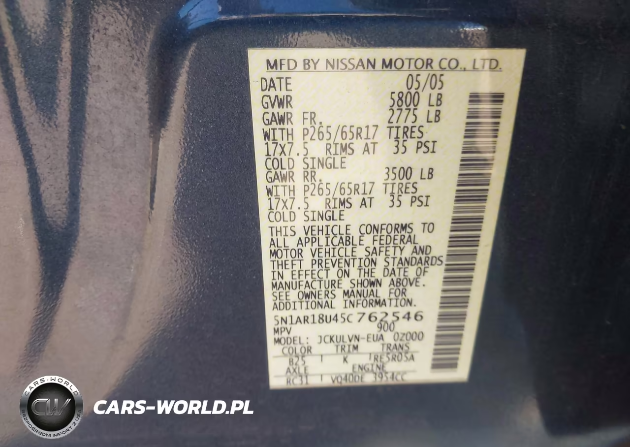 2005 Nissan Pathfinder Le VIN:5N1AR18U45C762546 - 9