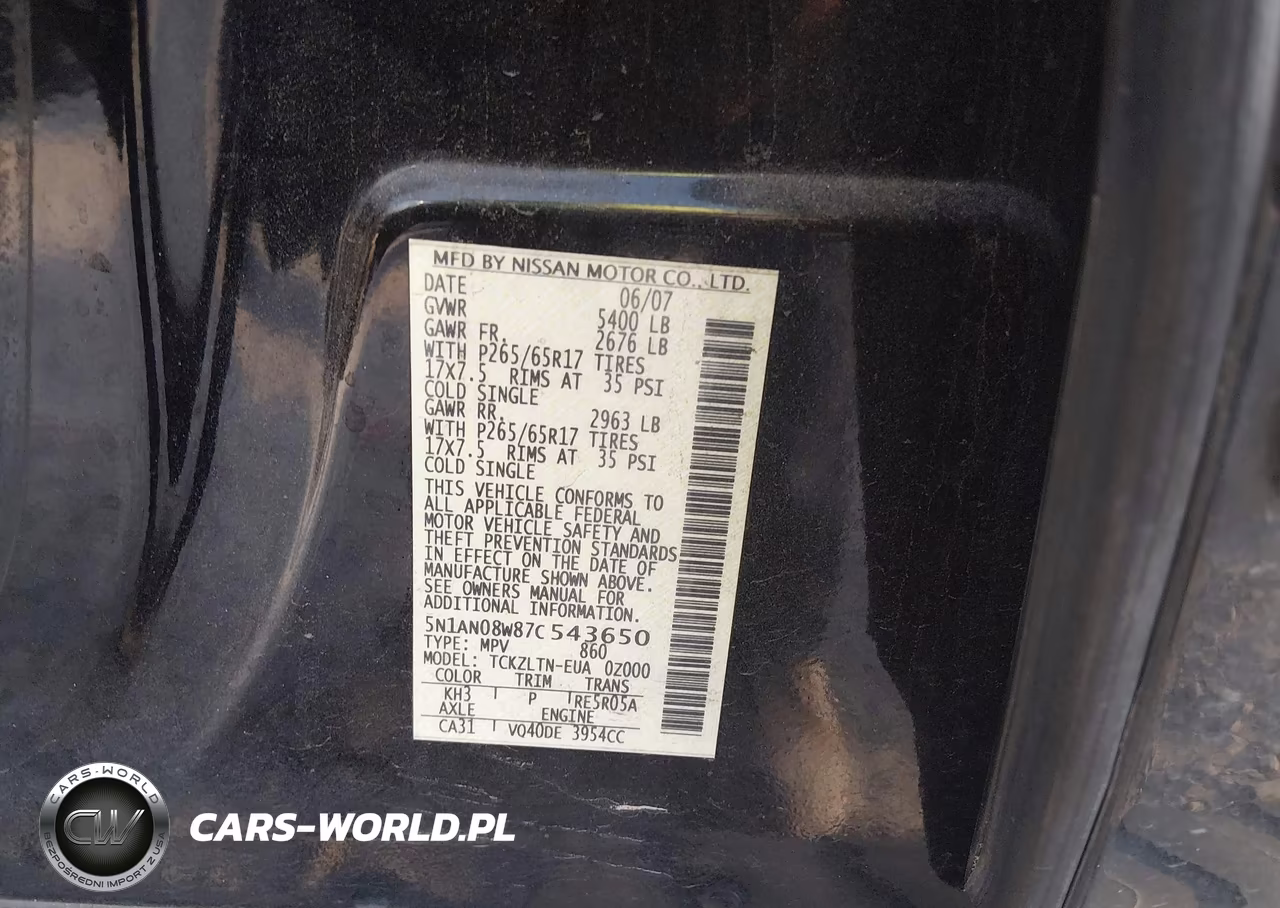 2007 Nissan Xterra Se VIN:5N1AN08W87C543650 - 9