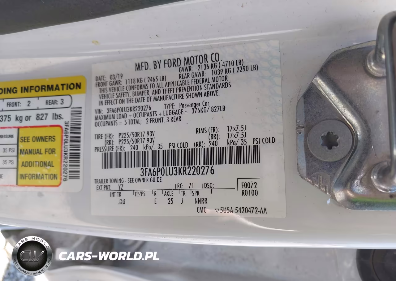 2019 Ford Fusion Hybrid Se VIN:3FA6P0LU3KR220276 - 9