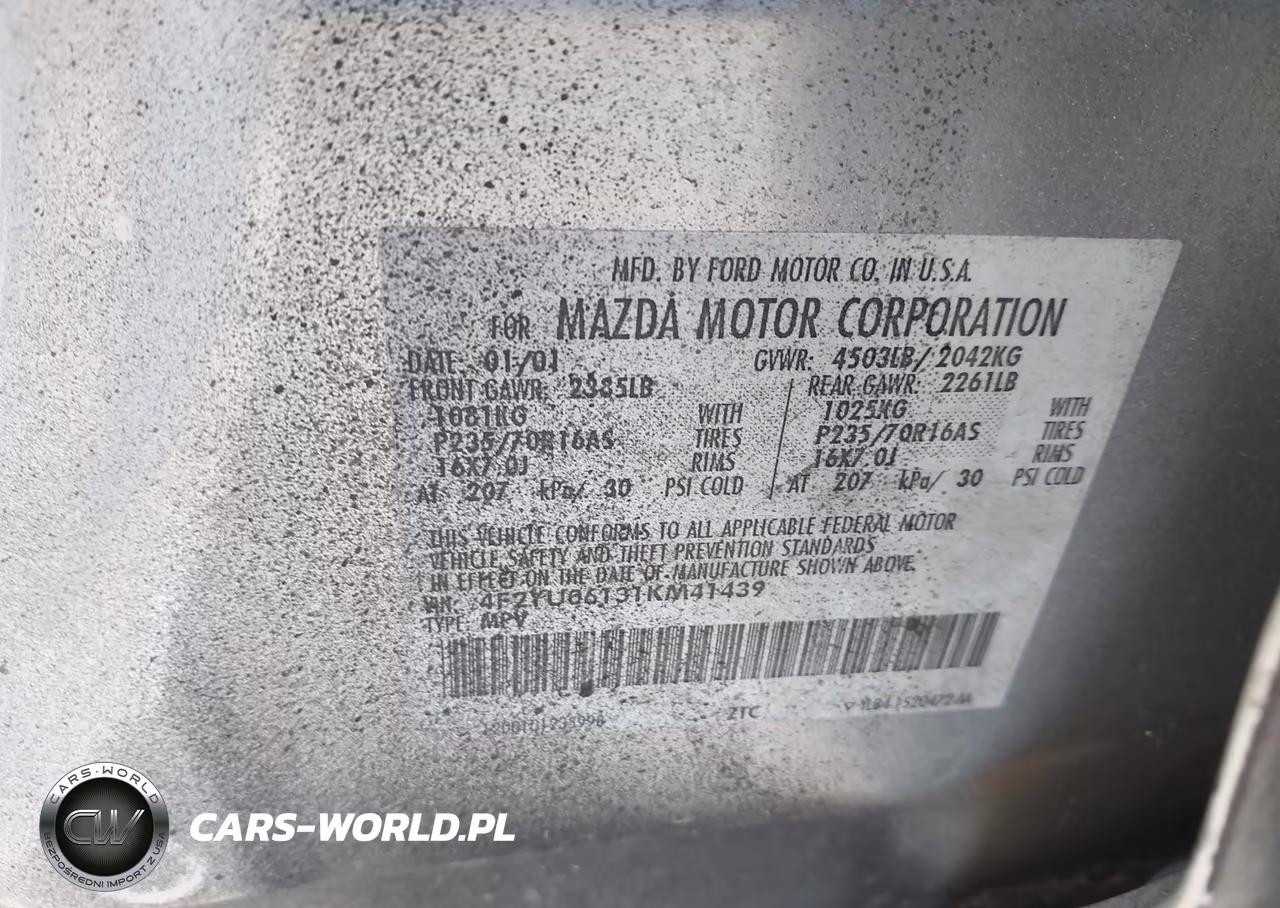 2001 Mazda Tribute Dx V6 VIN:4F2YU06131KM41439 - 9
