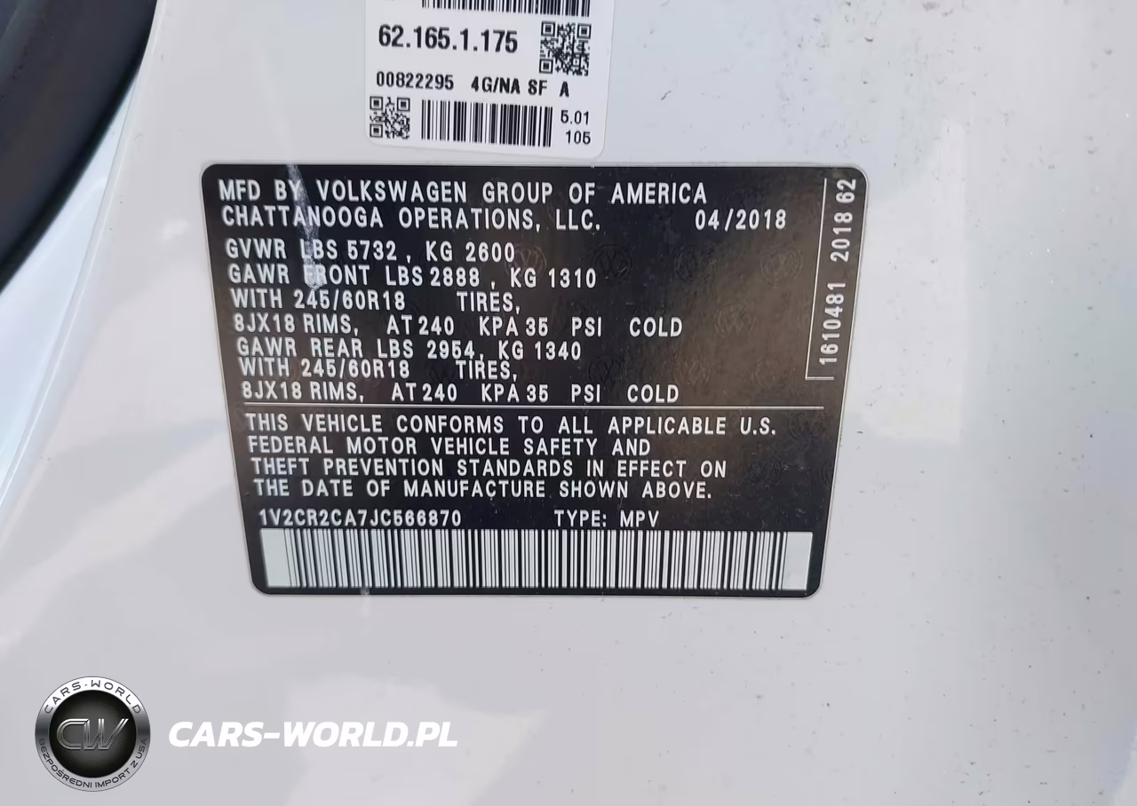 2018 Volkswagen Atlas 3.6L V6 Se VIN:1V2CR2CA7JC566870 - 9