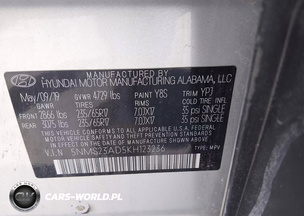 2019 Hyundai Santa Fe Se VIN:5NMS23AD5KH123236 - 9