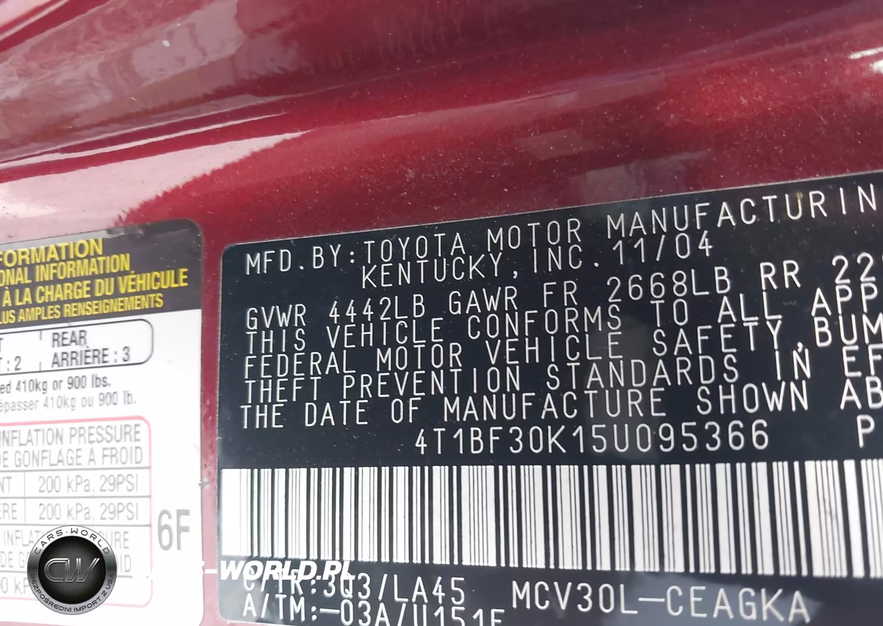 2005 Toyota Camry Xle V6 VIN:4T1BF30K15U095366 - 9