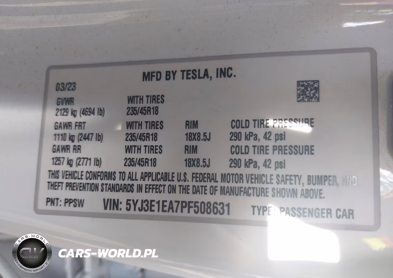 2023 Tesla Model 3 Rear-Wheel Drive VIN:5YJ3E1EA7PF508631 - 9