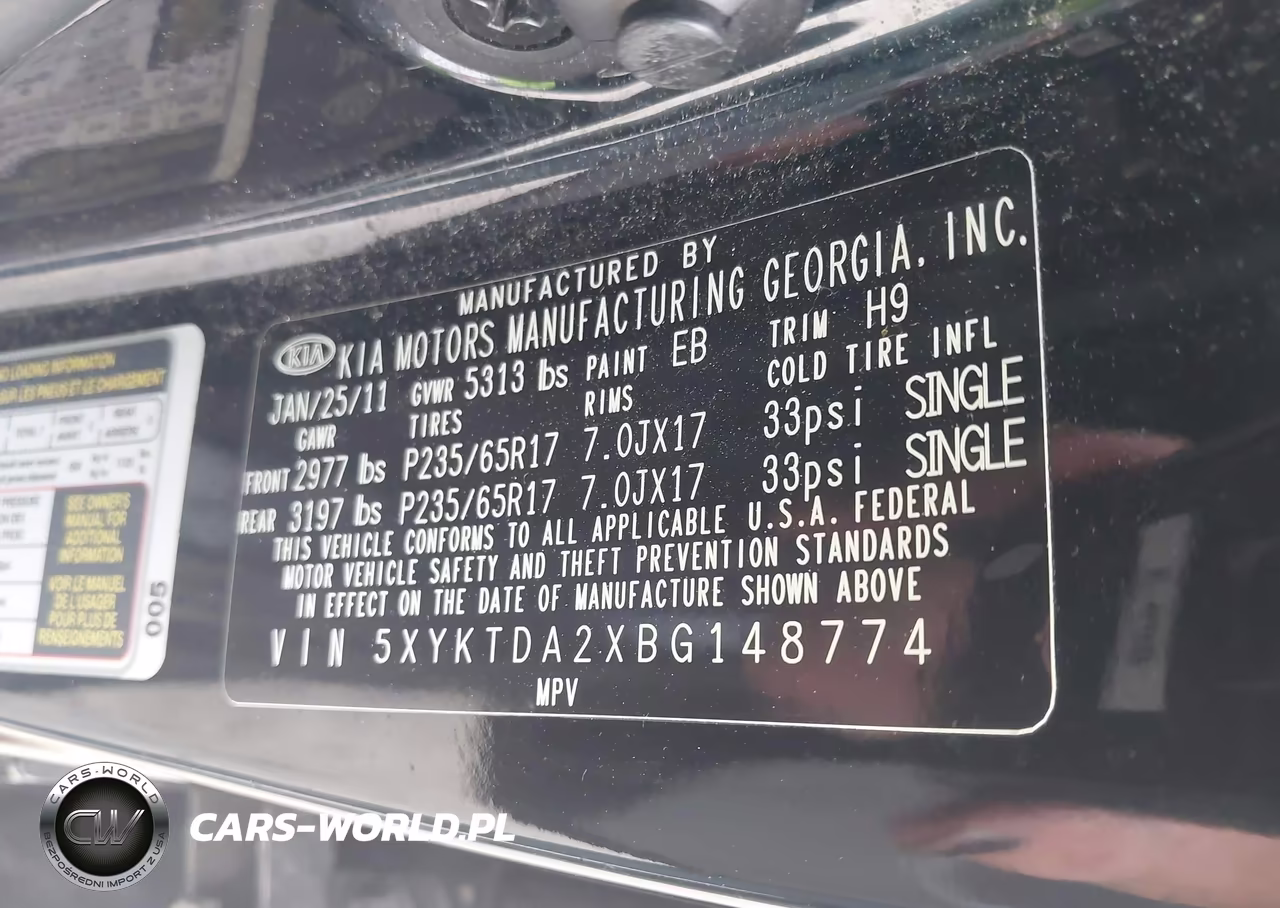 2011 Kia Sorento Lx V6 VIN:5XYKTDA2XBG148774 - 9
