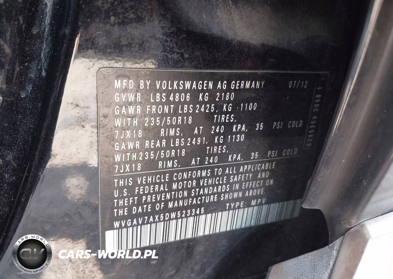 2013 Volkswagen Tiguan Se VIN:WVGAV7AX5DW523345 - 9