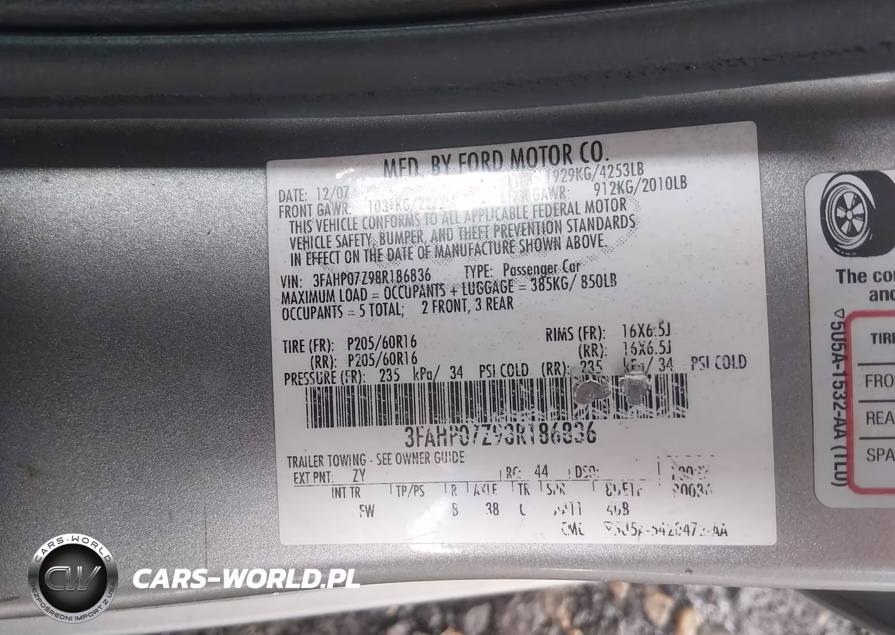 2008 Ford Fusion Se VIN:3FAHP07Z98R186836 - 9