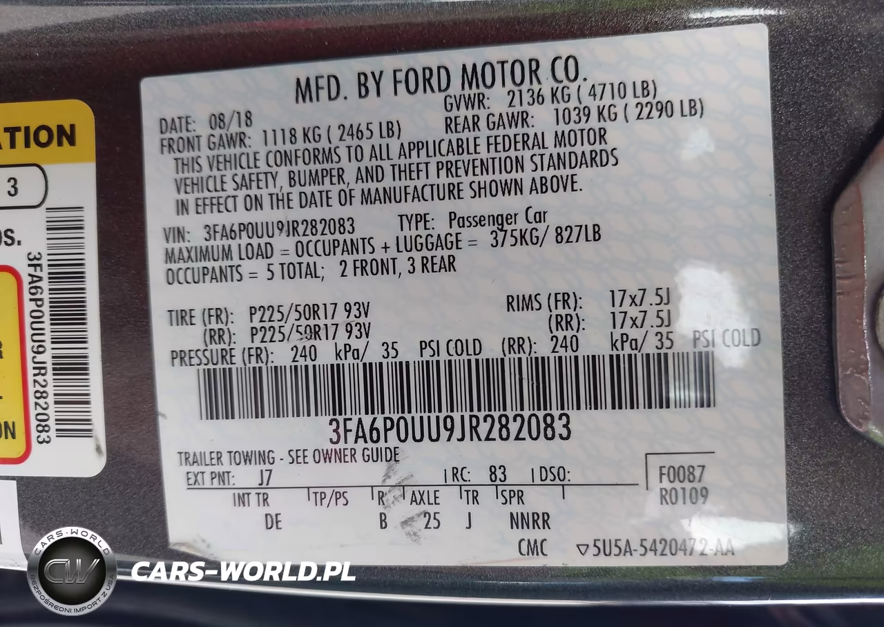 2018 Ford Fusion Hybrid S VIN:3FA6P0UU9JR282083 - 9