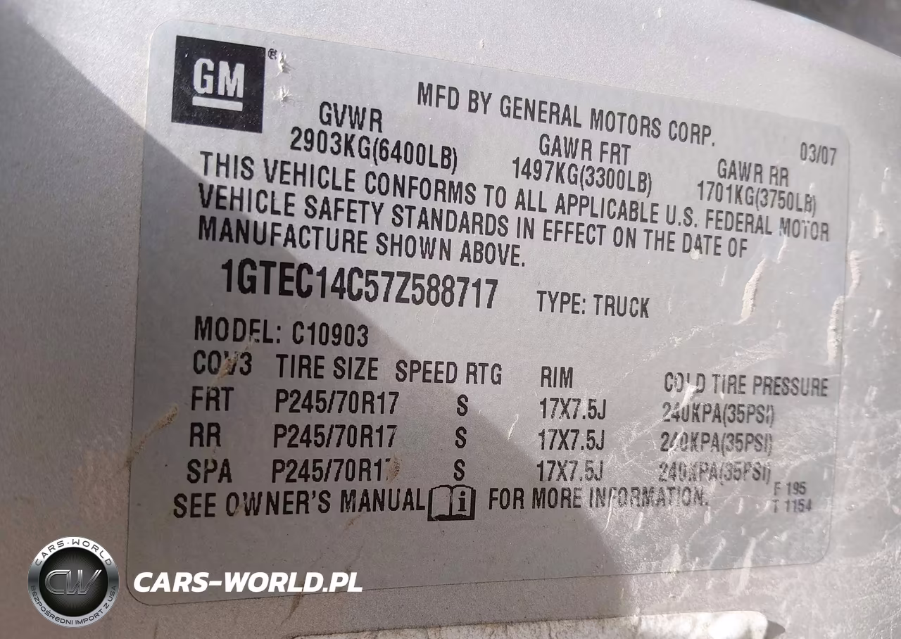 2007 GMC Sierra 1500 Work Truck VIN:1GTEC14C57Z588717 - 9