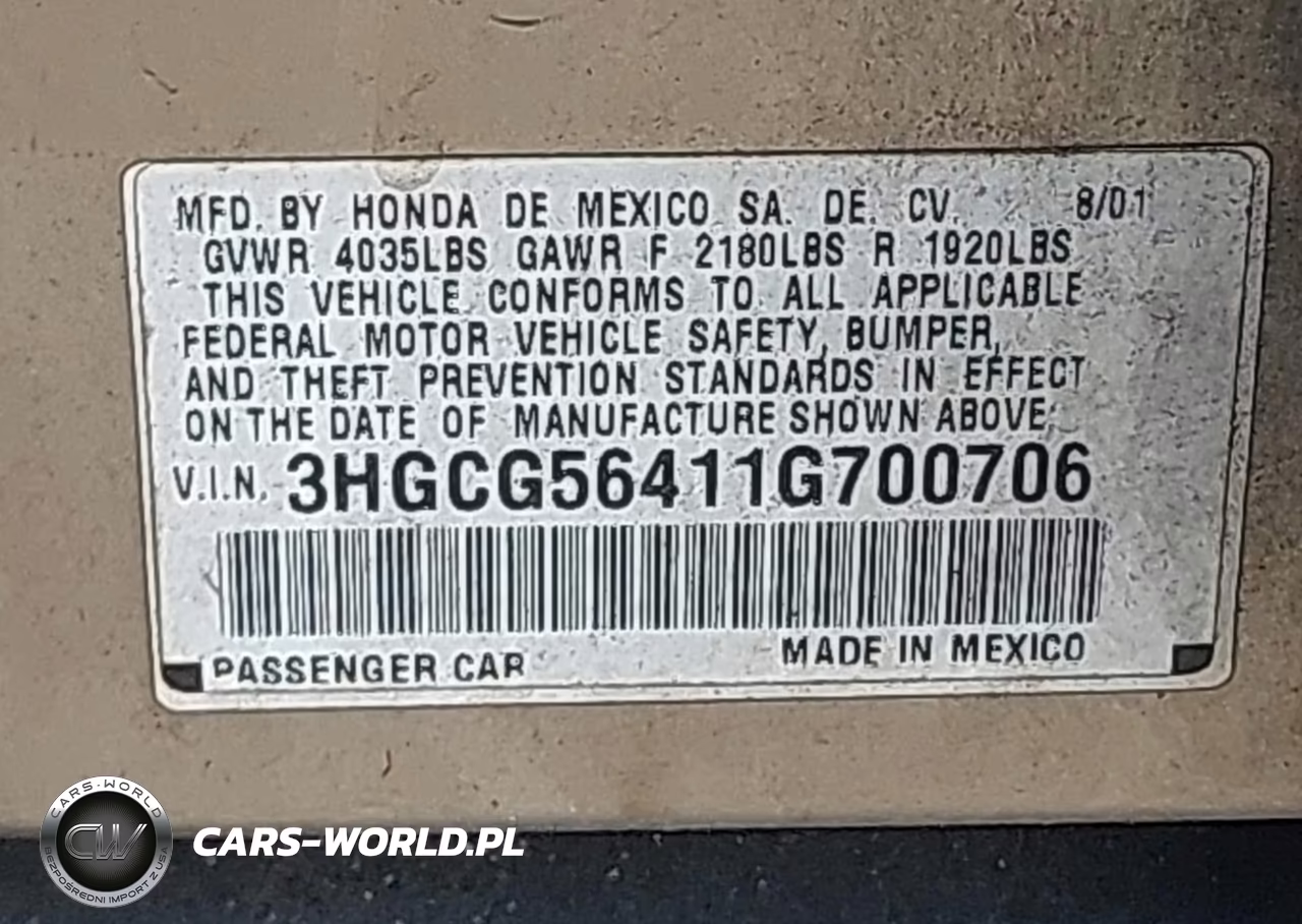 2001 Honda Accord 2.3 Lx VIN:3HGCG56411G700706 - 9