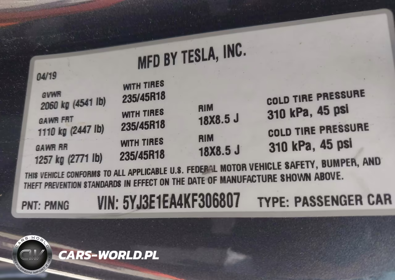2019 Tesla Model 3 Long Range-Mid Range-Standard Range-Standard Range Plus VIN:5YJ3E1EA4KF306807 - 9