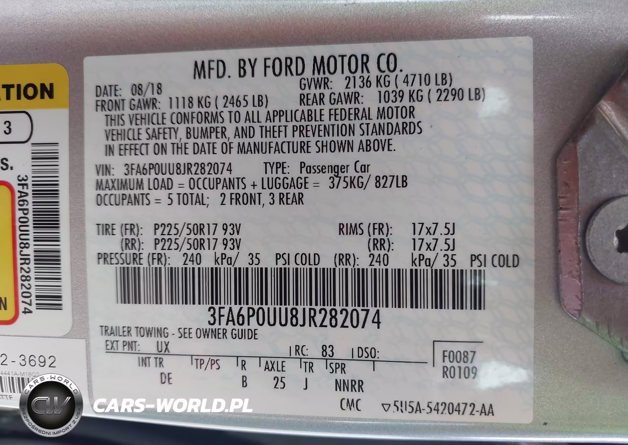 2018 Ford Fusion Hybrid S VIN:3FA6P0UU8JR282074 - 9