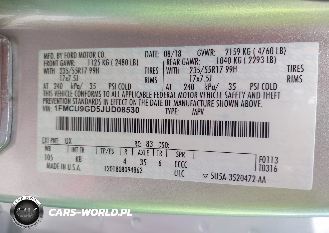 2018 Ford Escape Se VIN:1FMCU9GD5JUD08530 - 9