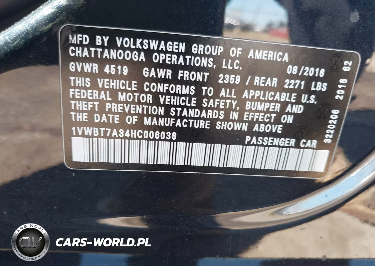 2017 Volkswagen Passat 1.8T Se VIN:1VWBT7A34HC006036 - 9