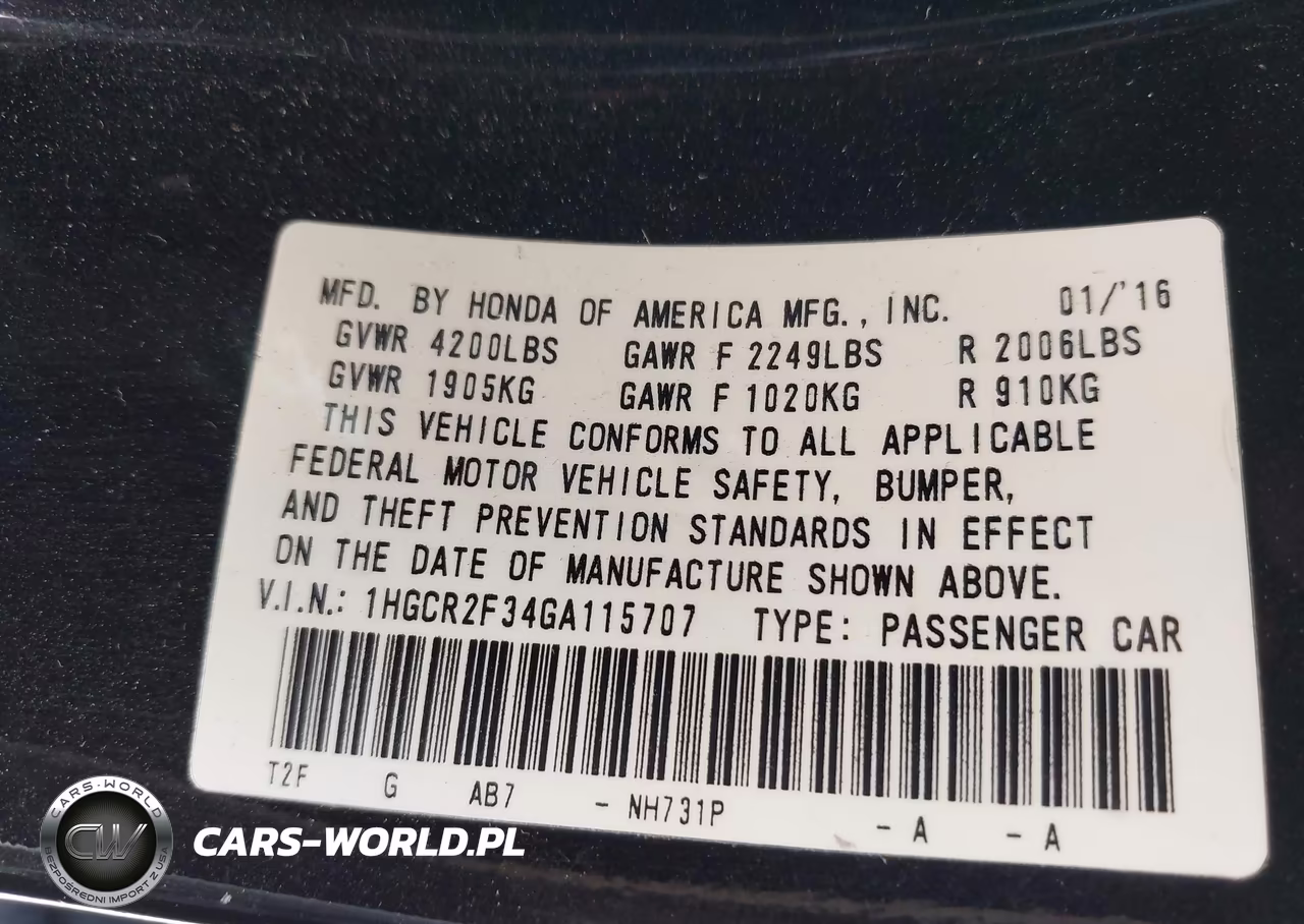 2016 Honda Accord Lx VIN:1HGCR2F34GA115707 - 9