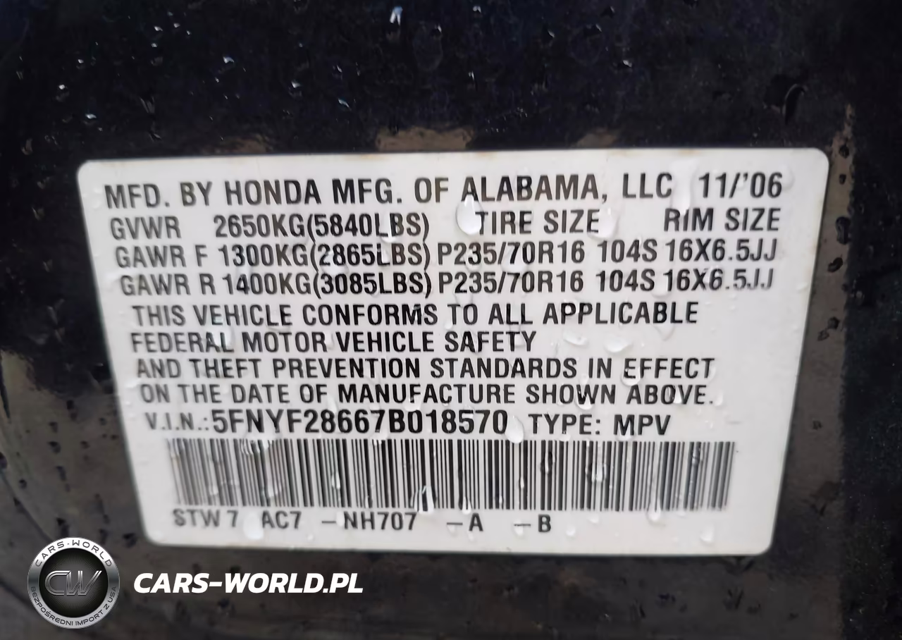 2007 Honda Pilot Ex-L VIN:5FNYF28667B018570 - 9