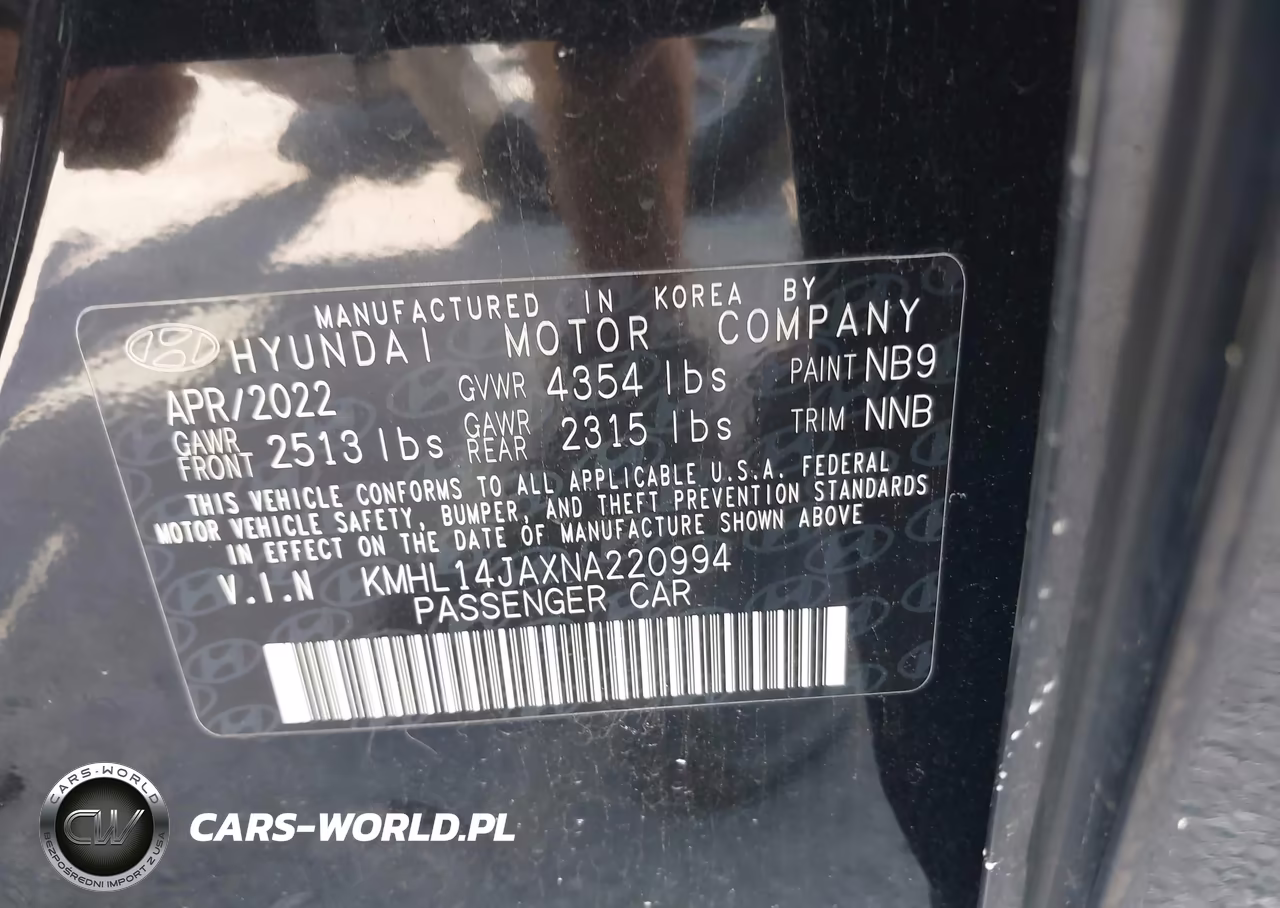 2022 Hyundai Sonata Sel VIN:KMHL14JAXNA220994 - 9