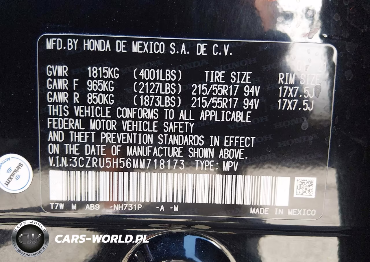 2021 Honda Hr-V 2Wd Ex VIN:3CZRU5H56MM718173 - 9
