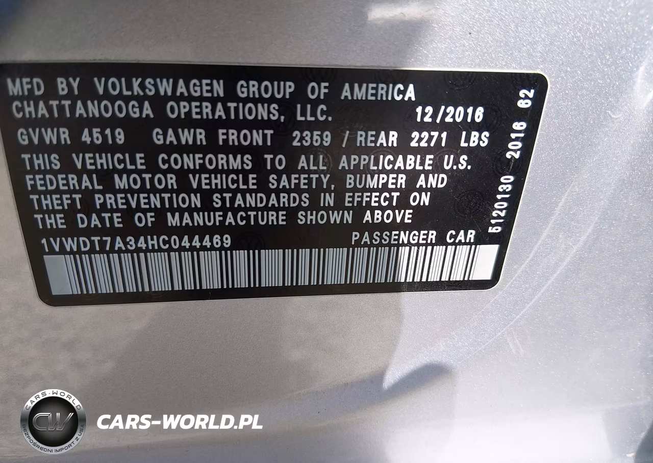 2017 Volkswagen Passat 1.8T R-Line VIN:1VWDT7A34HC044469 - 9