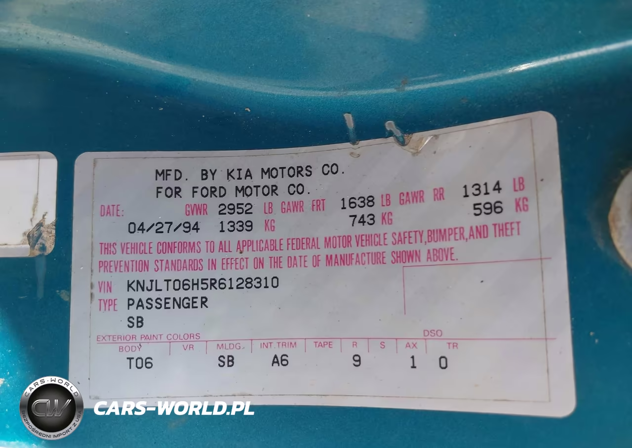 1994 Ford Aspire VIN:KNJLT06H5R6128310 - 9