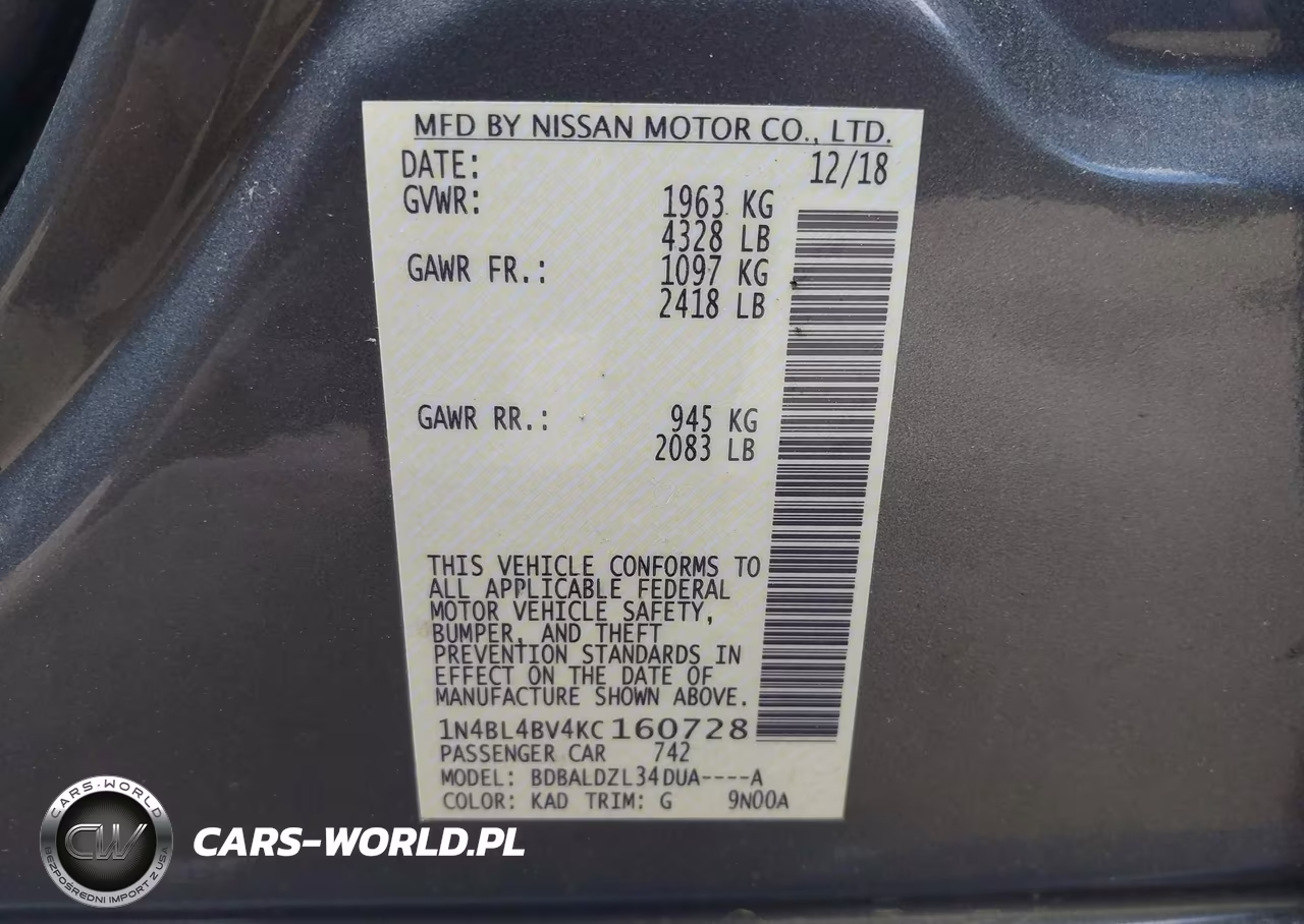 2019 Nissan Altima 2.5 S VIN:1N4BL4BV4KC160728 - 9