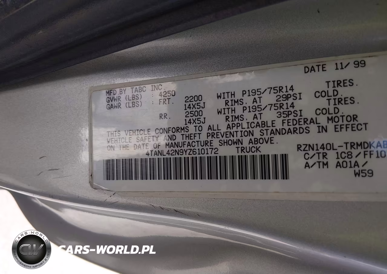 2000 Toyota Tacoma VIN:4TANL42N9YZ610172 - 9