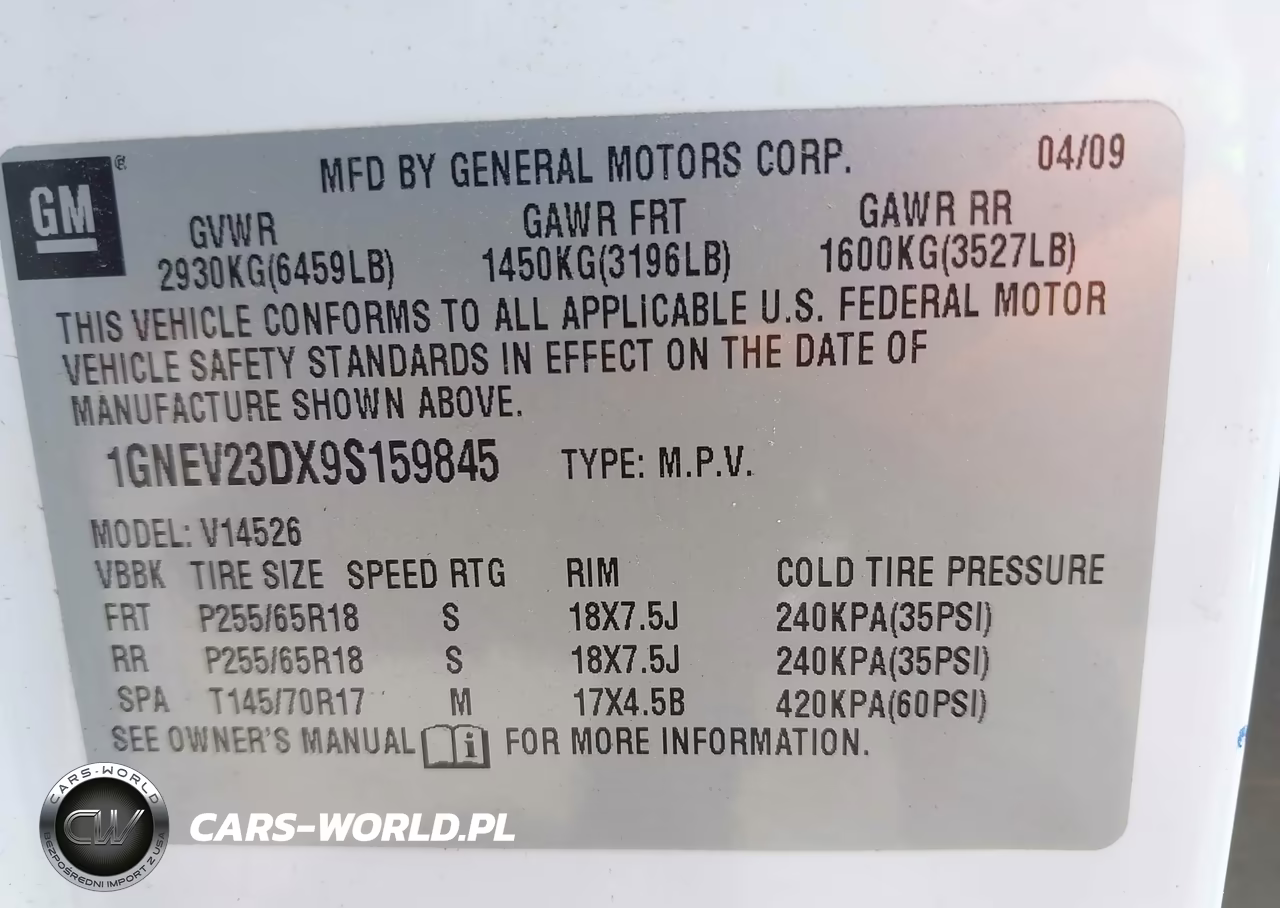 2009 Chevrolet Traverse Lt VIN:1GNEV23DX9S159845 - 9