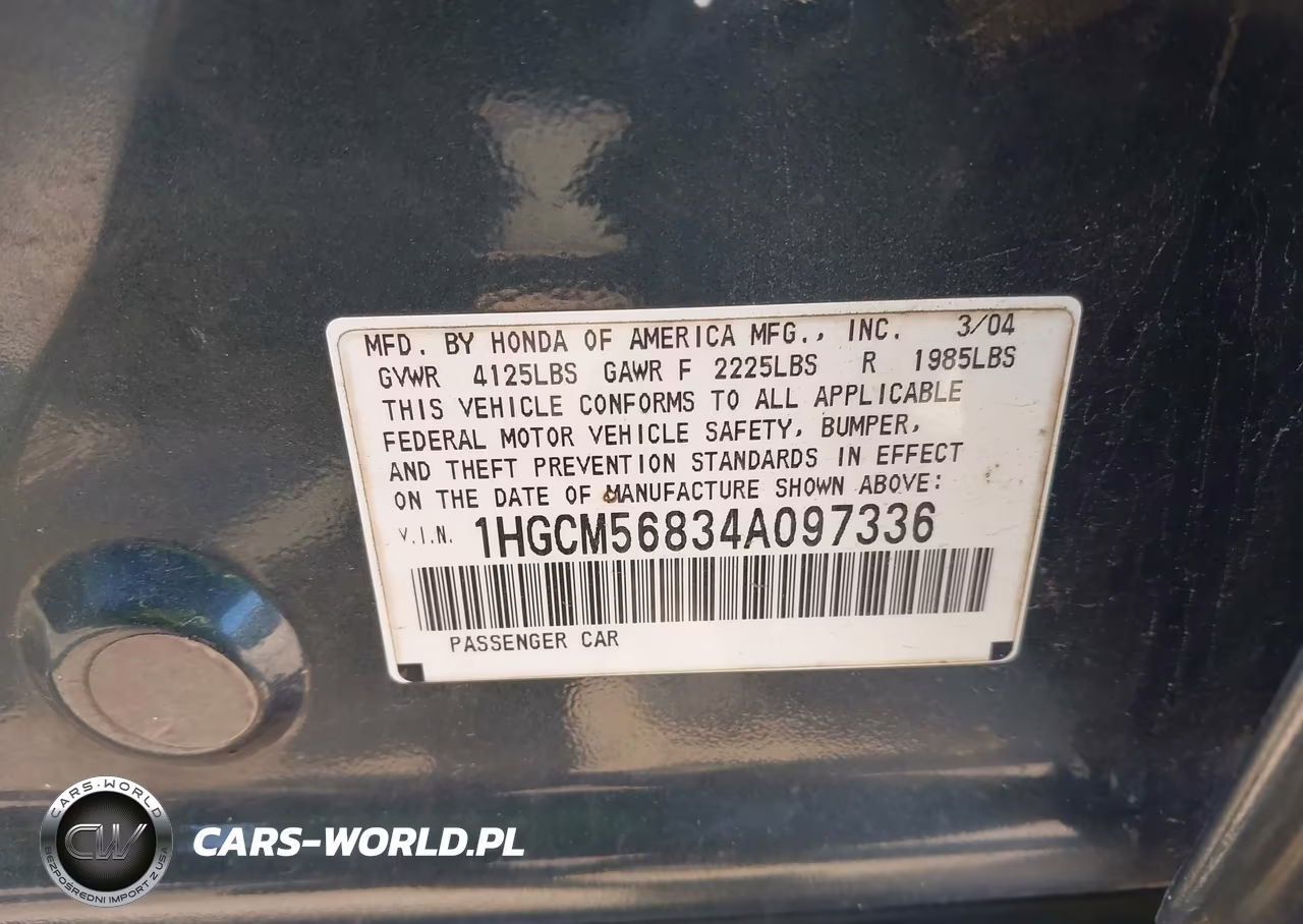 2004 Honda Accord 2.4 Ex VIN:1HGCM56834A097336 - 9