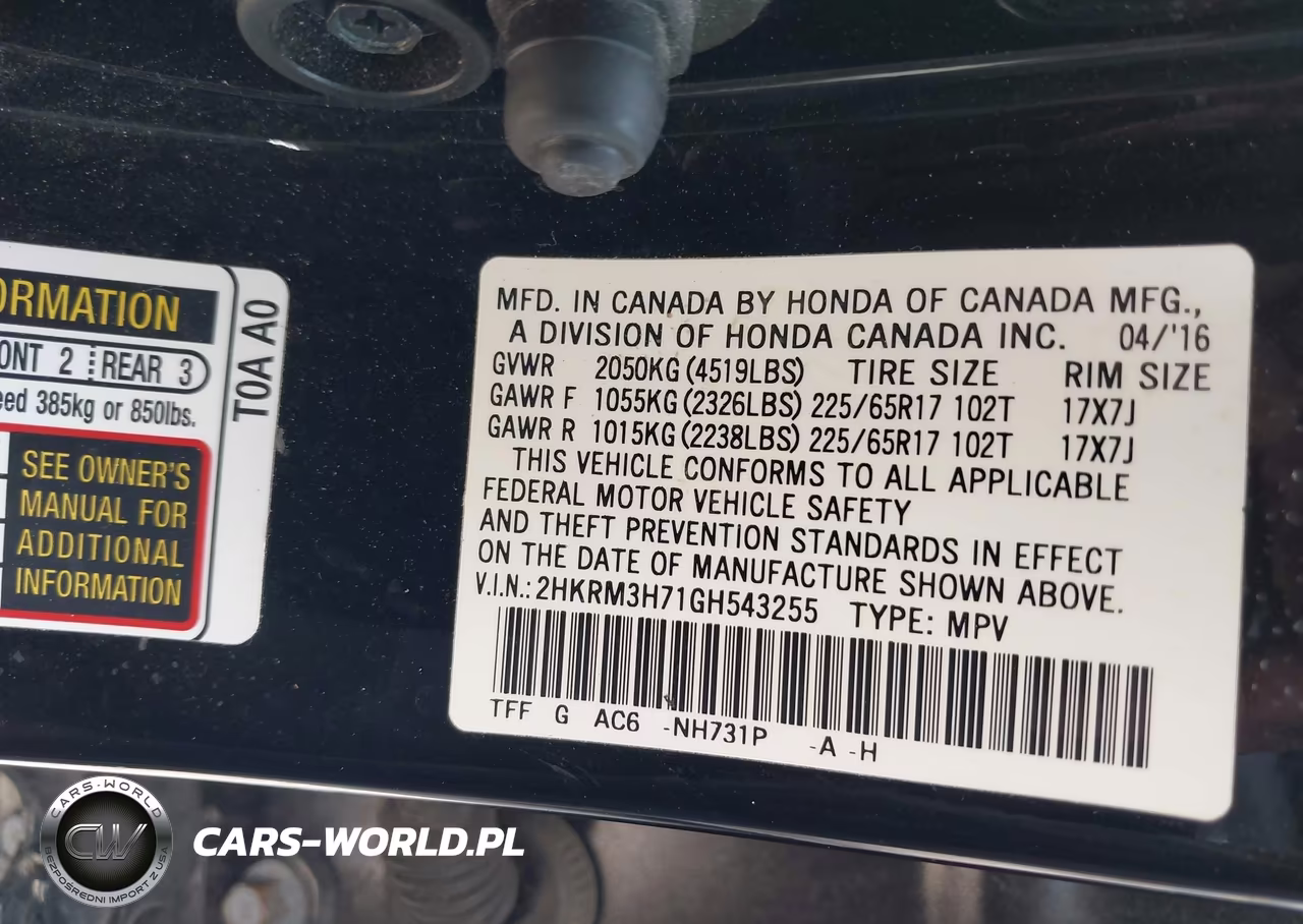 2016 Honda Cr-V Ex-L VIN:2HKRM3H71GH543255 - 9
