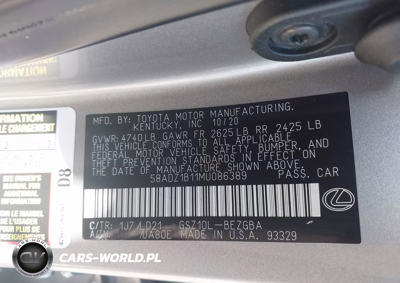 2021 Lexus Es 350 VIN:58ADZ1B11MU086389 - 9