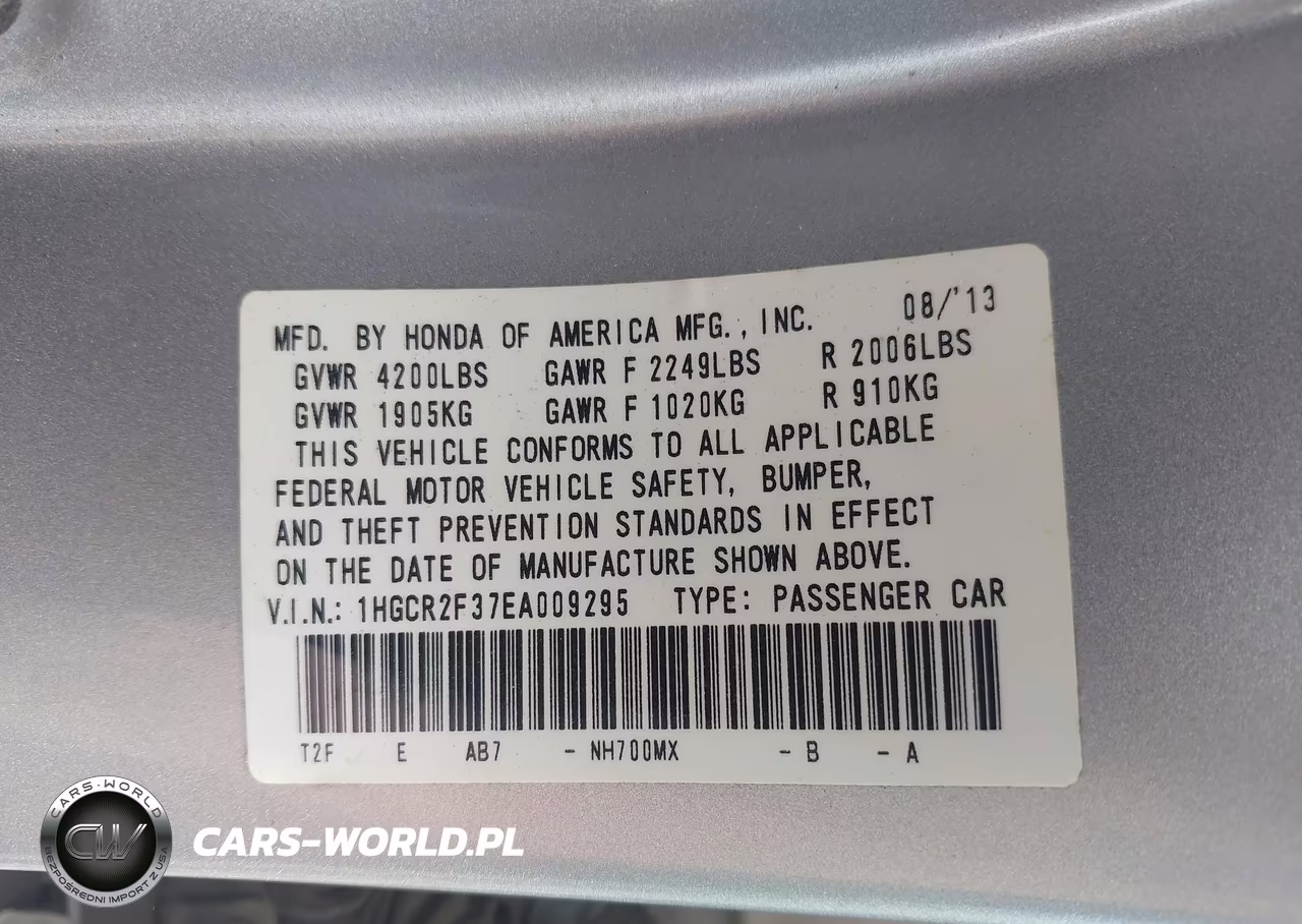 2014 Honda Accord Lx VIN:1HGCR2F37EA009295 - 9