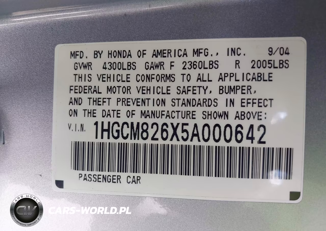 2005 Honda Accord 3.0 Ex VIN:1HGCM826X5A000642 - 9