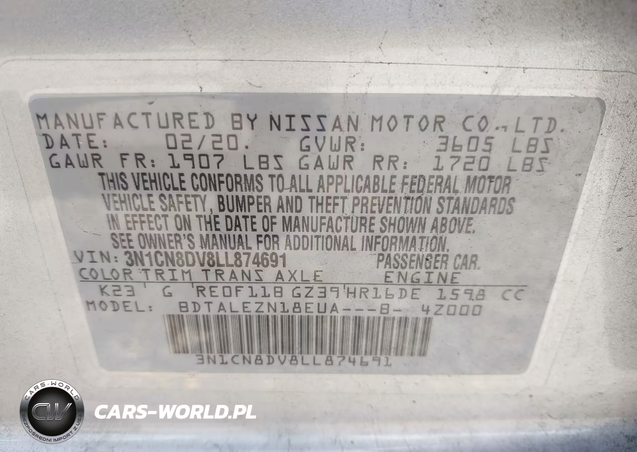 2020 Nissan Versa S Xtronic Cvt VIN:3N1CN8DV8LL874691 - 9