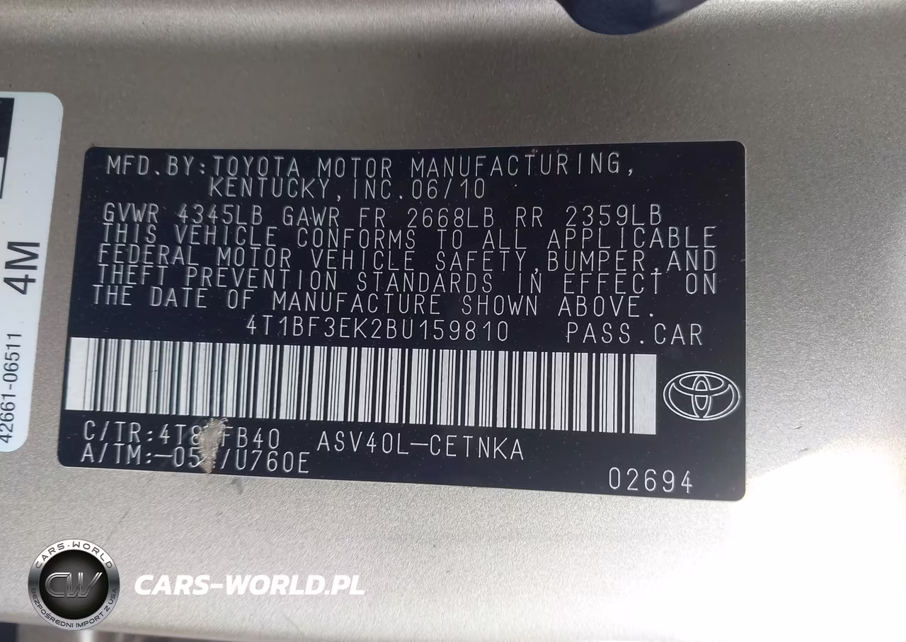 2011 Toyota Camry Le VIN:4T1BF3EK2BU159810 - 9