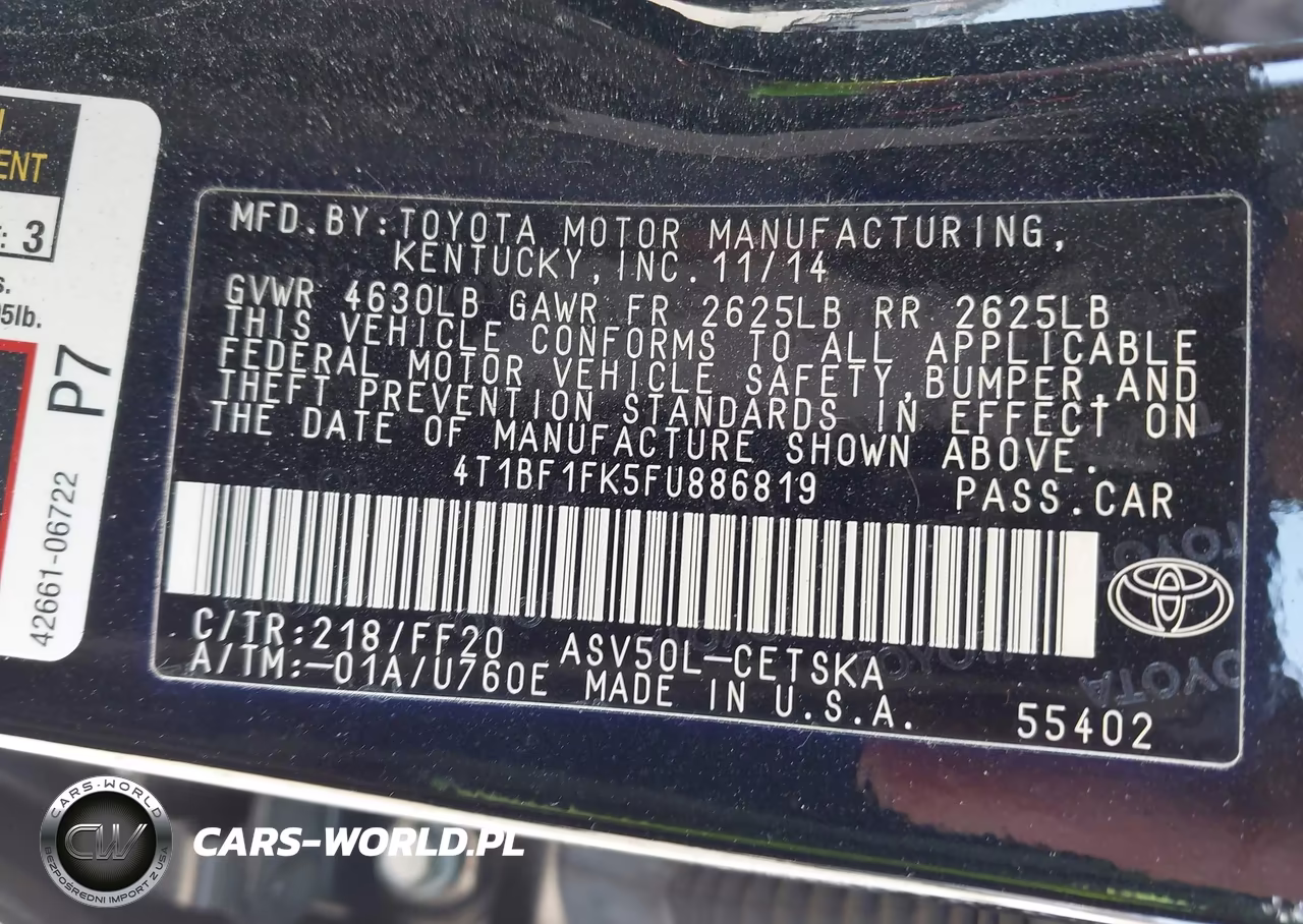 2015 Toyota Camry Se VIN:4T1BF1FK5FU886819 - 9