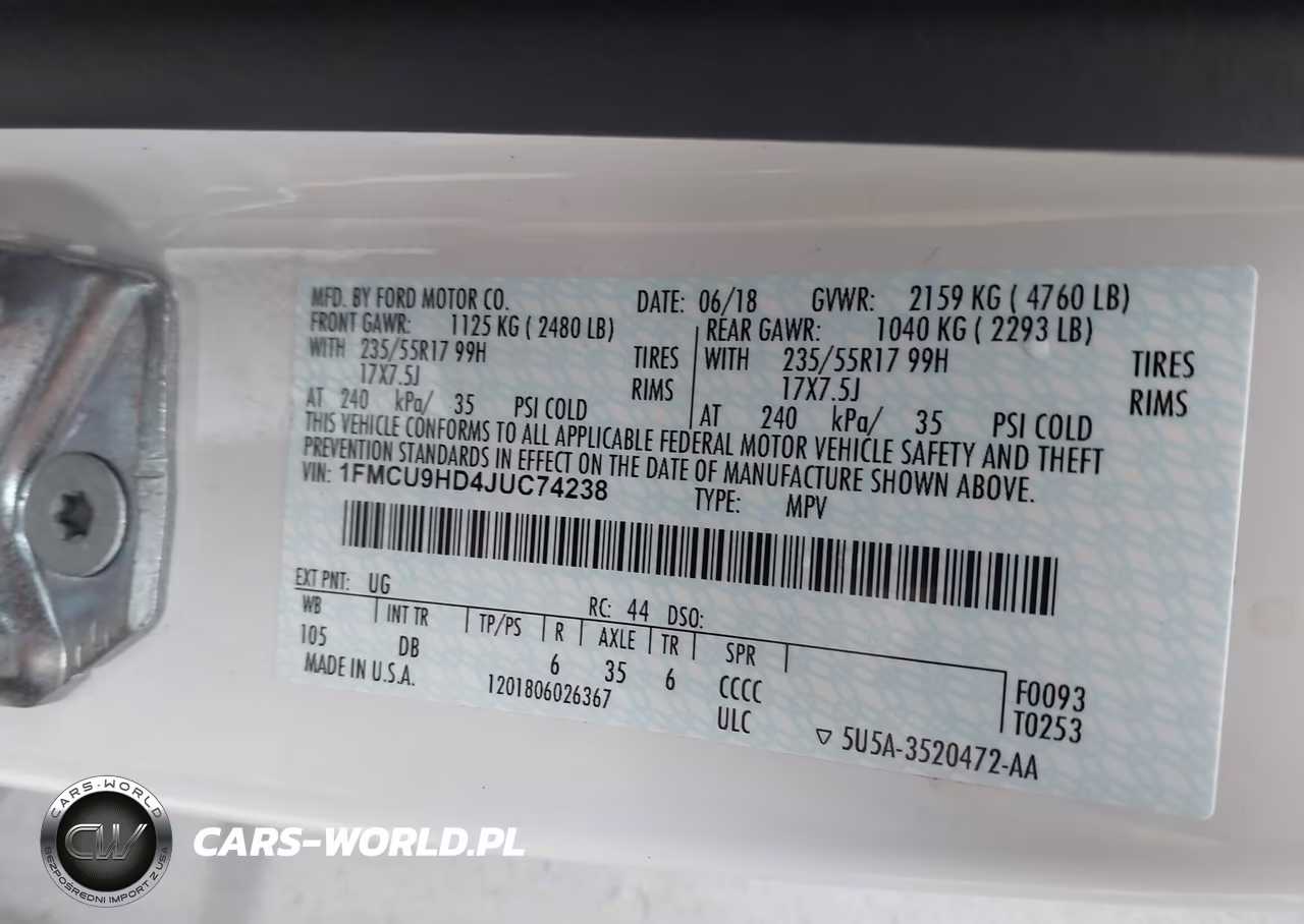2018 Ford Escape Sel VIN:1FMCU9HD4JUC74238 - 9