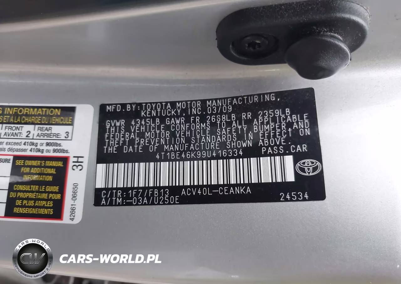 2009 Toyota Camry Le VIN:4T1BE46K99U416334 - 9