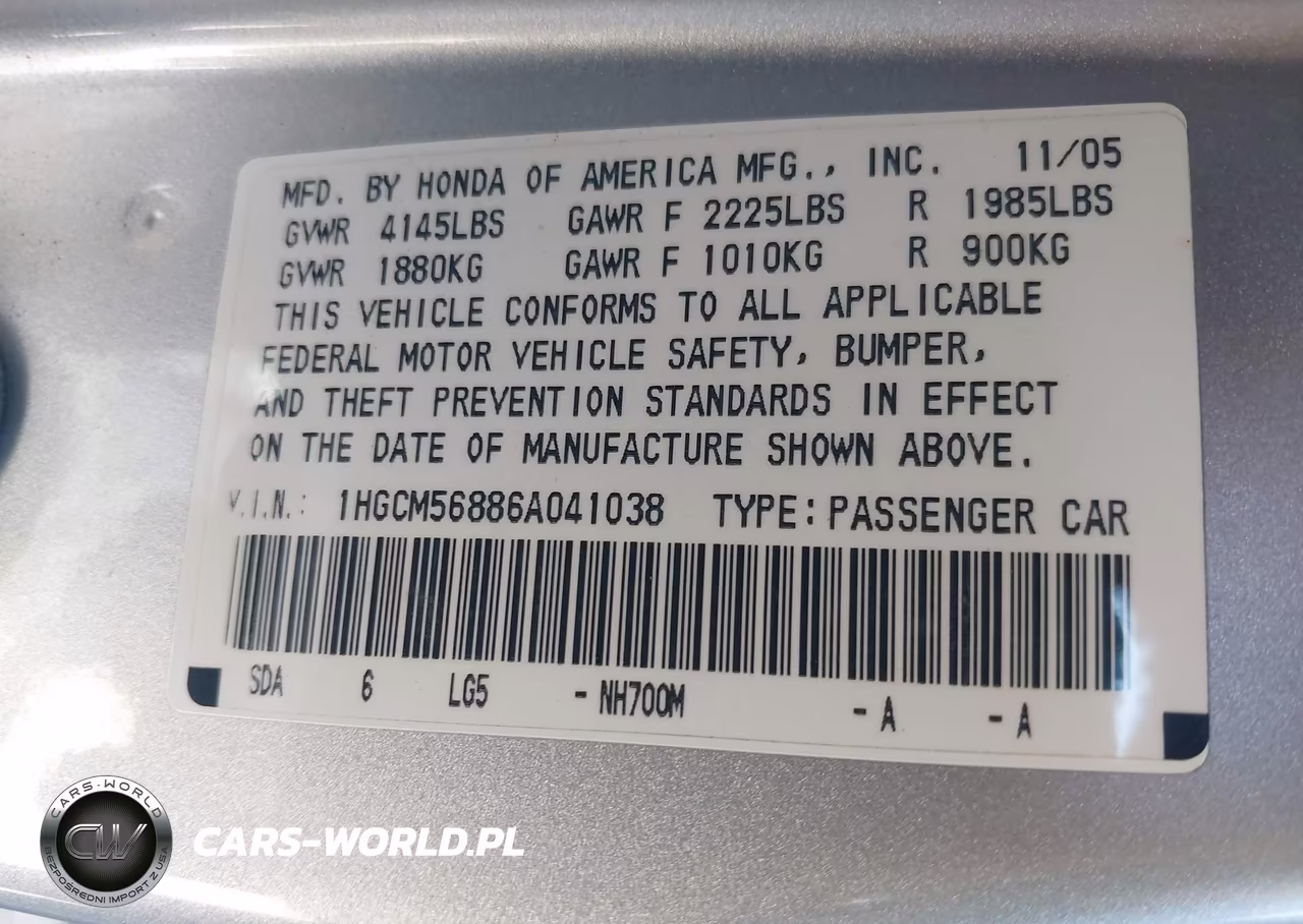 2006 Honda Accord 2.4 Ex VIN:1HGCM56886A041038 - 9