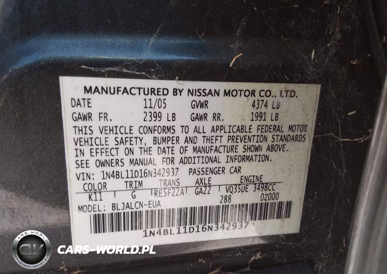 2006 Nissan Altima 3.5 Se VIN:1N4BL11D16N342937 - 9