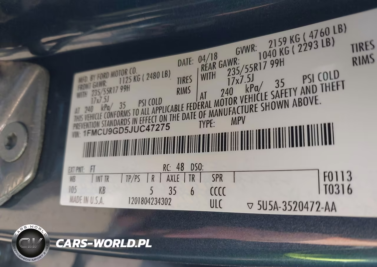 2018 Ford Escape Se VIN:1FMCU9GD5JUC47275 - 9